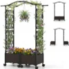 2 in 1 Blumenkasten mit Rankgitter & Hängendem Dach Rosenbogen mit 2 Pflanzkästen Braun