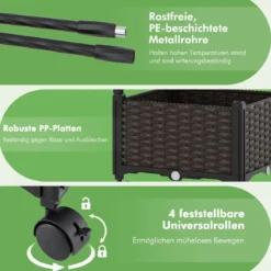 2 in 1 Blumenkasten mit Rankgitter & Hängendem Dach Rosenbogen mit 2 Pflanzkästen Braun