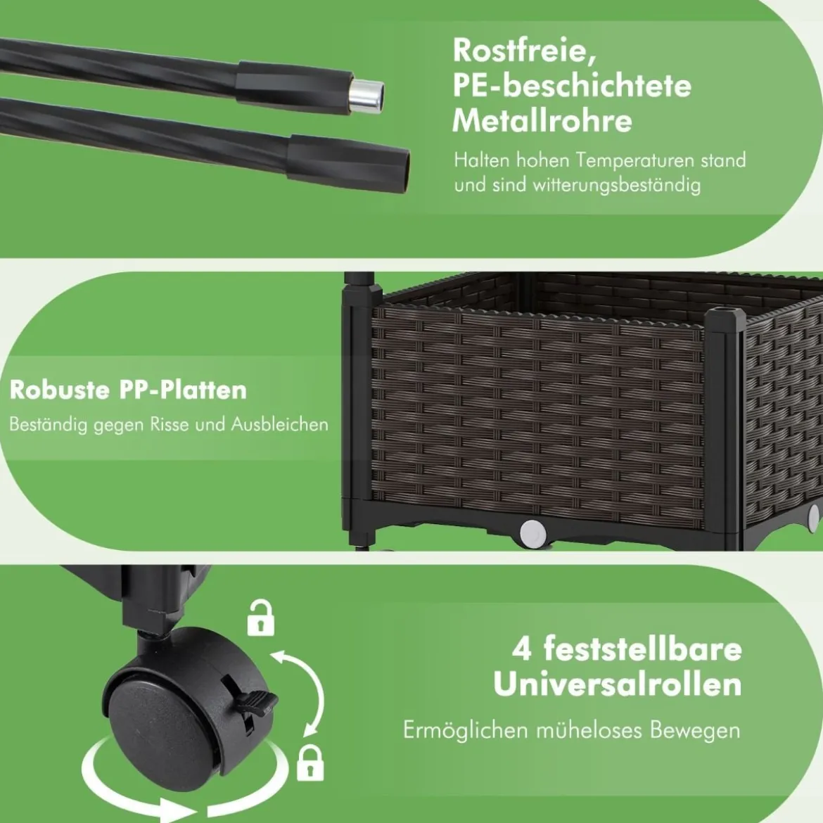 2 in 1 Blumenkasten mit Rankgitter & Hängendem Dach Rosenbogen mit 2 Pflanzkästen Braun