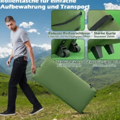 5 in 1 Campingzelt Feldbett für 2 Personen Luftmatratze Kissen Schlafsack Tragbar Grün