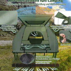 5 in 1 Campingzelt Feldbett für 2 Personen Luftmatratze Kissen Schlafsack Tragbar Grün