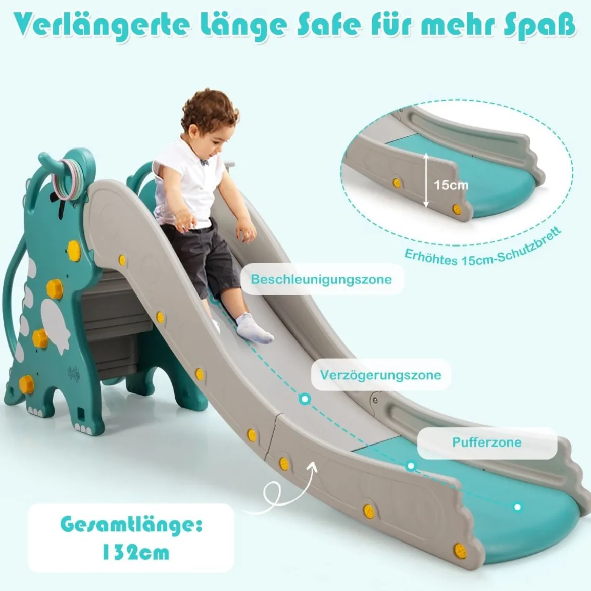 4-in-1-Dinosaurierrutsche Spielset zum Klettern & Rutschen für Babys mit Basketballkorb 188 x 65 x 80 cm