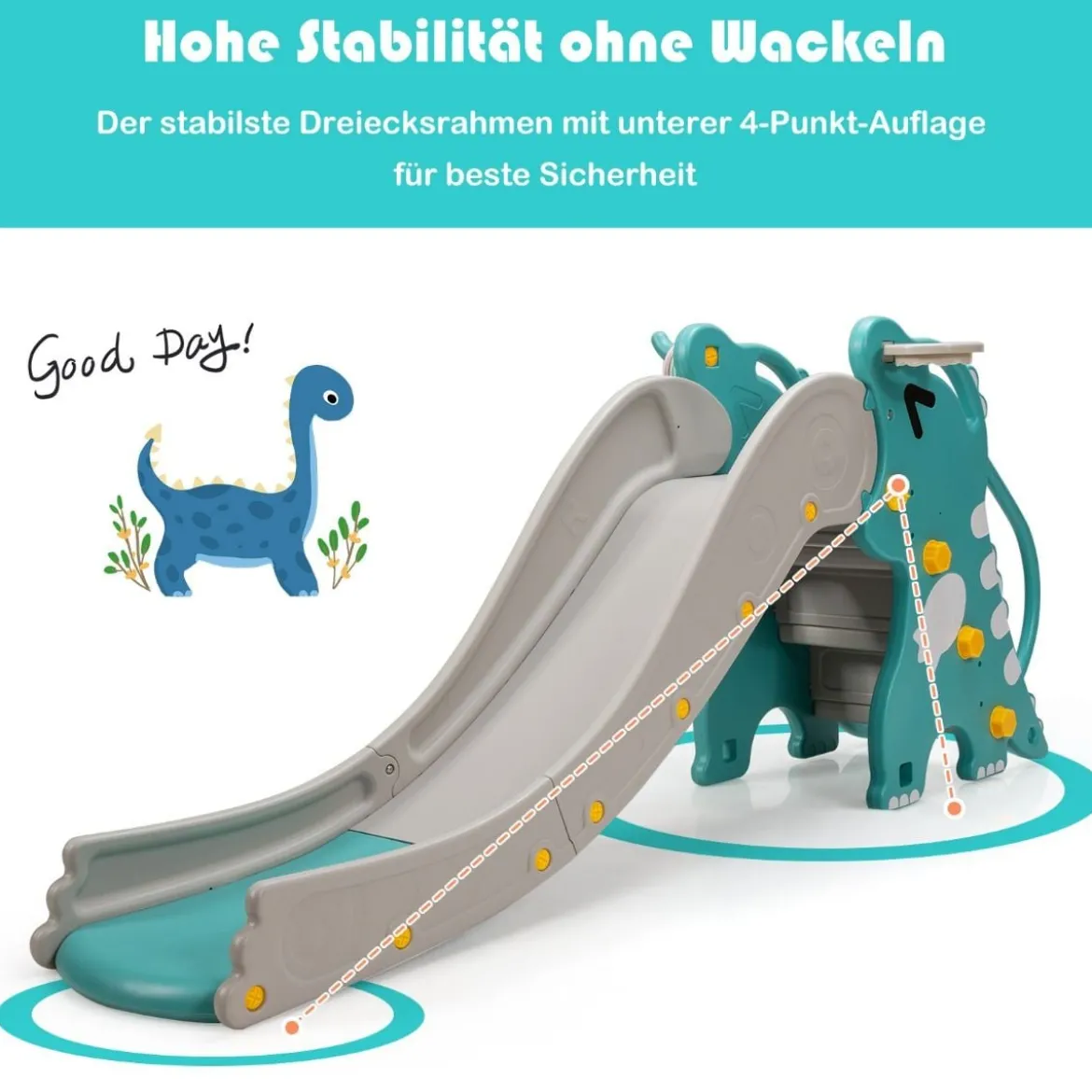 4-in-1-Dinosaurierrutsche Spielset zum Klettern & Rutschen für Babys mit Basketballkorb 188 x 65 x 80 cm
