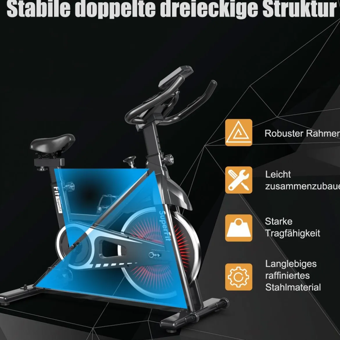 Indoor Fahrrad mit 6KG Schwungrad Heimtrainer Fitnessbike bis 120KG belastbar Rot