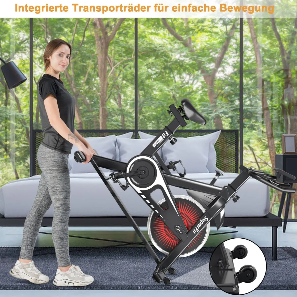 Indoor Fahrrad mit 6KG Schwungrad Heimtrainer Fitnessbike bis 120KG belastbar Rot