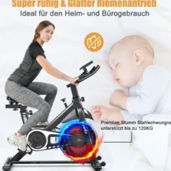 Indoor Fahrrad mit 6KG Schwungrad Heimtrainer Fitnessbike bis 120KG belastbar Rot