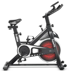 Indoor Fahrrad mit 6KG Schwungrad Heimtrainer Fitnessbike bis 120KG belastbar Rot
