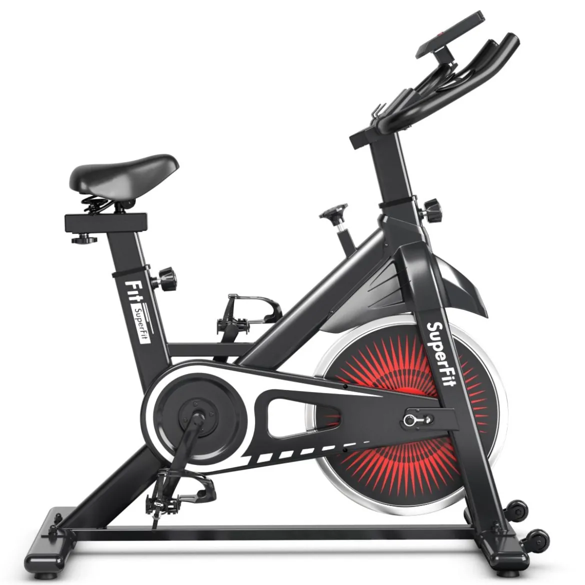 Indoor Fahrrad mit 6KG Schwungrad Heimtrainer Fitnessbike bis 120KG belastbar Rot