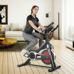 Indoor Fahrrad mit 6KG Schwungrad Heimtrainer Fitnessbike bis 120KG belastbar Rot
