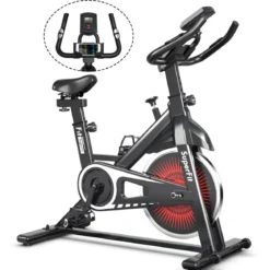 Indoor Fahrrad mit 6KG Schwungrad Heimtrainer Fitnessbike bis 120KG belastbar Rot