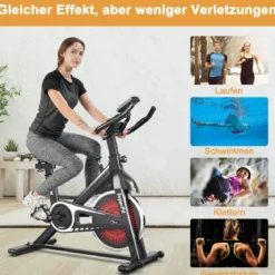 Indoor Fahrrad mit 6KG Schwungrad Heimtrainer Fitnessbike bis 120KG belastbar Rot