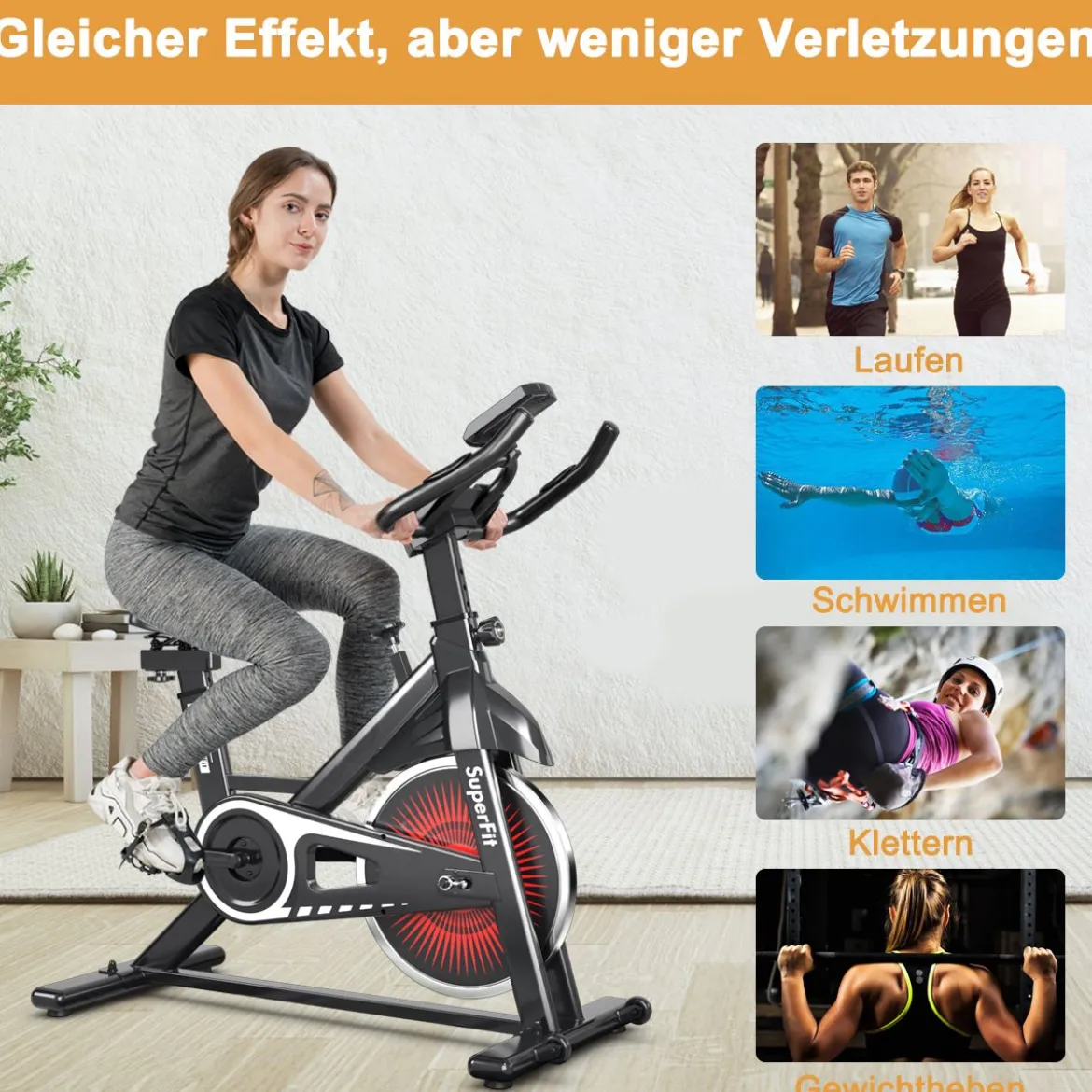 Indoor Fahrrad mit 6KG Schwungrad Heimtrainer Fitnessbike bis 120KG belastbar Rot