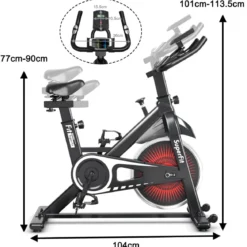 Indoor Fahrrad mit 6KG Schwungrad Heimtrainer Fitnessbike bis 120KG belastbar Rot