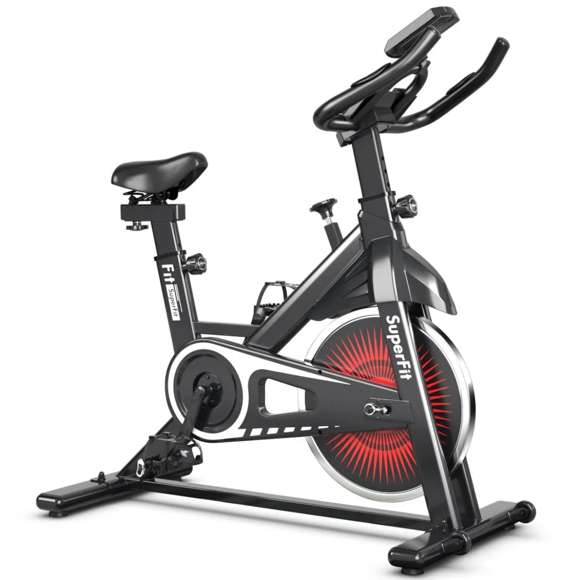 Indoor Fahrrad mit 6KG Schwungrad Heimtrainer Fitnessbike bis 120KG belastbar Rot