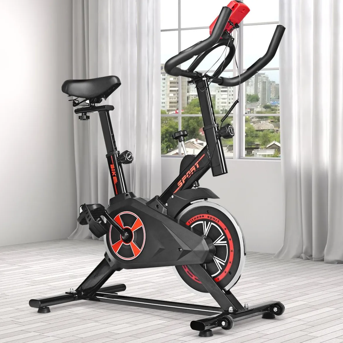 Indoor Fahrrad mit 6KG Schwungrad Heimtrainer Fahrrad LCD-Anzeige Schwarz und Rot