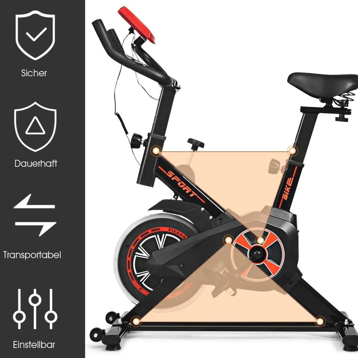 Indoor Fahrrad mit 6KG Schwungrad Heimtrainer Fahrrad LCD-Anzeige Schwarz und Rot