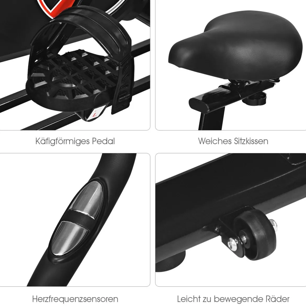 Indoor Fahrrad mit 6KG Schwungrad Heimtrainer Fahrrad LCD-Anzeige Schwarz und Rot