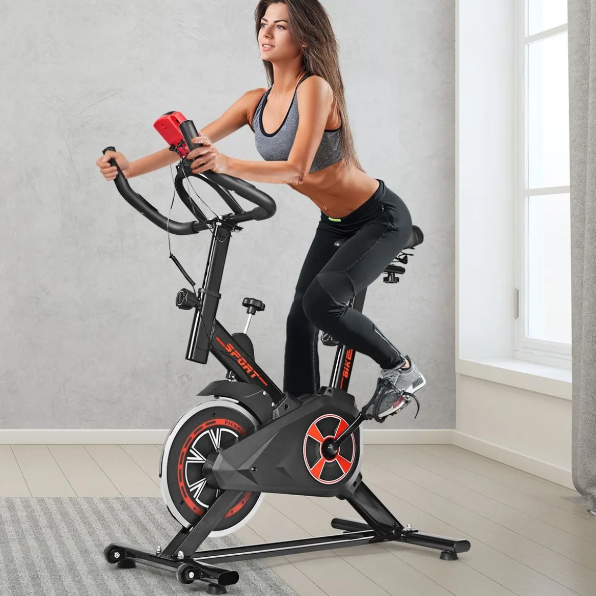 Indoor Fahrrad mit 6KG Schwungrad Heimtrainer Fahrrad LCD-Anzeige Schwarz und Rot