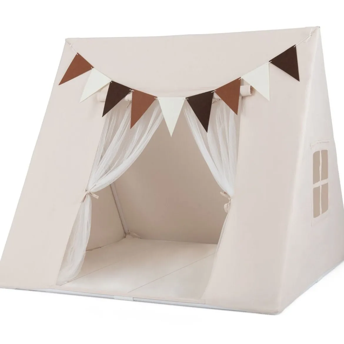 Indoor Kinder Spielzelt mit Waschbarer Gepolsterter Matte & Bunte Fahnen Schlafzelt