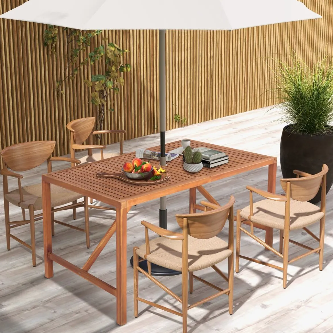Indoor & Outdoor Esstisch aus Akazienholz für 4-6 Personen rechteckiger Gartentisch 140x75x75cm