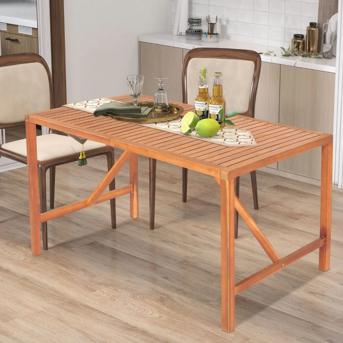 Indoor & Outdoor Esstisch aus Akazienholz für 4-6 Personen rechteckiger Gartentisch 140x75x75cm