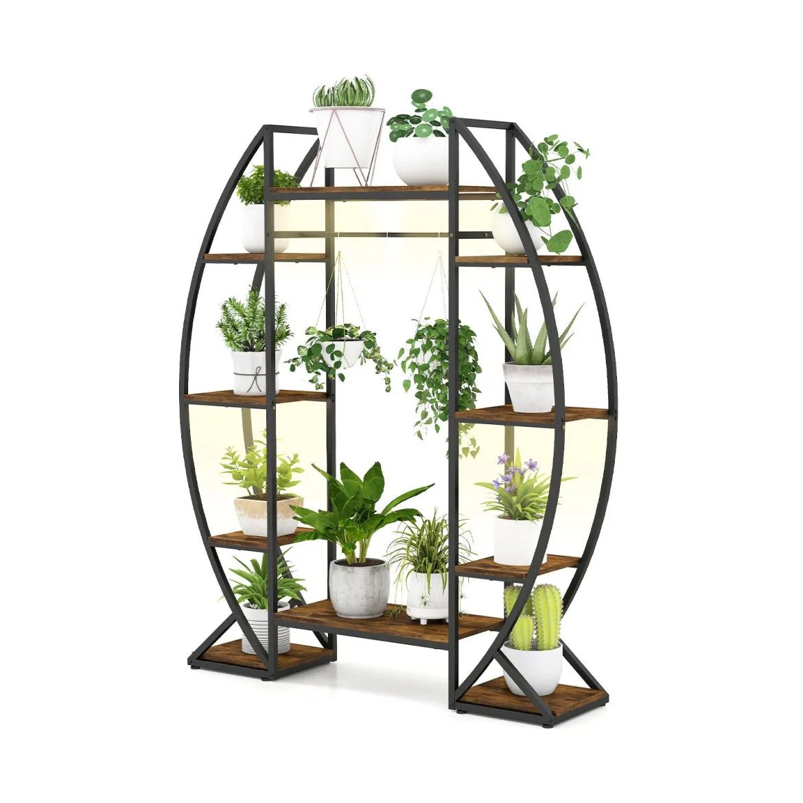 Indoor Pflanzenständer mit Wachstumslichtern 63" hoch 10-stufiges Eck-Metallpflanzenregal Braun