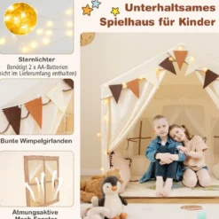 Indoor Spielzelt mit 2 Eingängen & Sternenlichtern & Maschinenwaschbarer Baumwollmatte