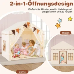 Indoor Spielzelt mit 2 Eingängen & Sternenlichtern & Maschinenwaschbarer Baumwollmatte