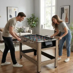 2 in 1 Drehbarer Spieltisch 124 cm Kickertisch & Billard Kombination Spieltisch-Set für Jugendliche Braun