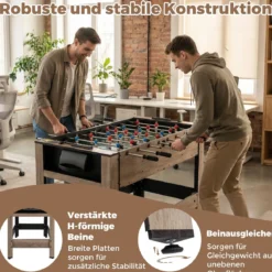 2 in 1 Drehbarer Spieltisch 124 cm Kickertisch & Billard Kombination Spieltisch-Set für Jugendliche Braun