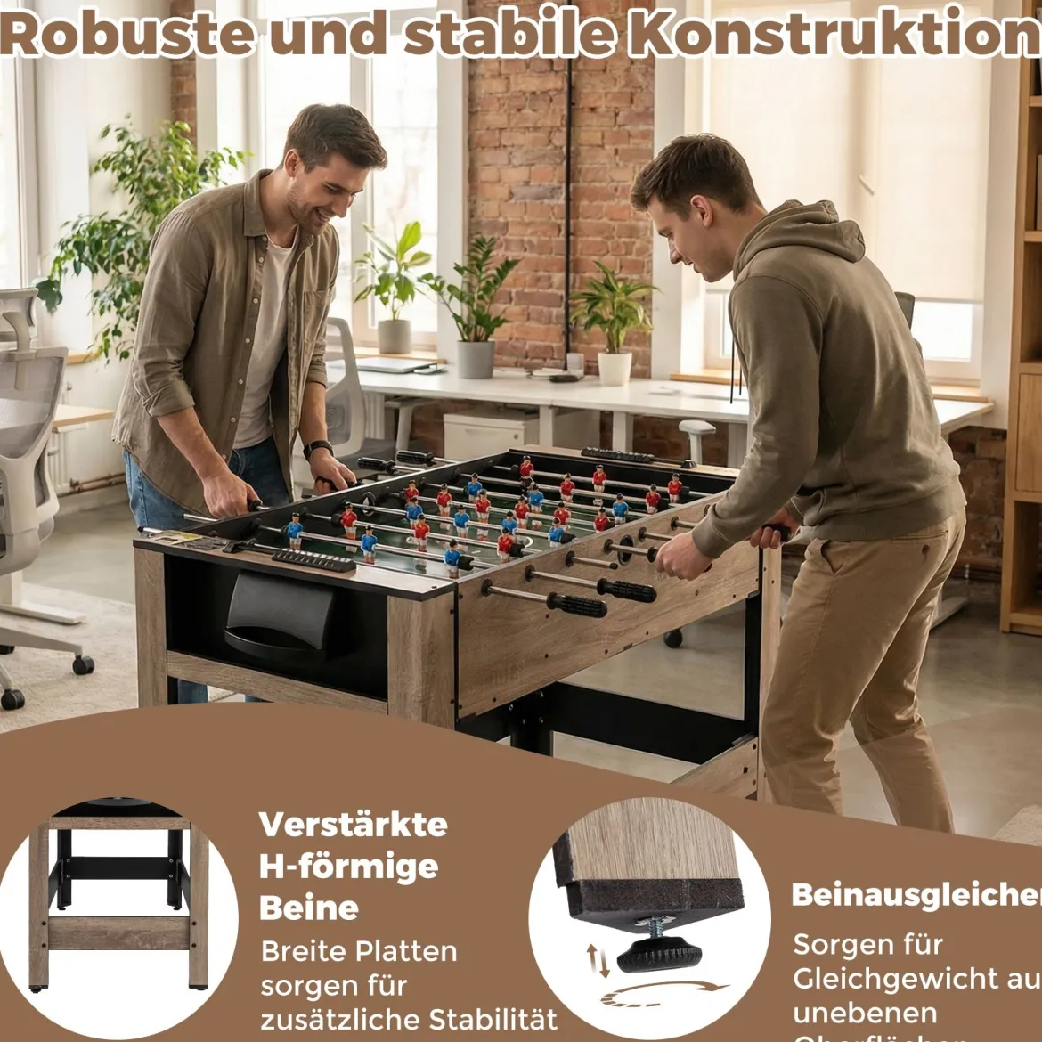 2 in 1 Drehbarer Spieltisch 124 cm Kickertisch & Billard Kombination Spieltisch-Set für Jugendliche Braun