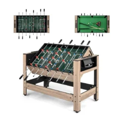 2 in 1 Drehbarer Spieltisch 124 cm Kickertisch & Billard Kombination Spieltisch-Set für Jugendliche Braun