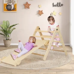3 in 1 dreieckiges Kletterspielzeug faltbares & höhenverstellbares Dreiecksset für Kleinkinder Natur