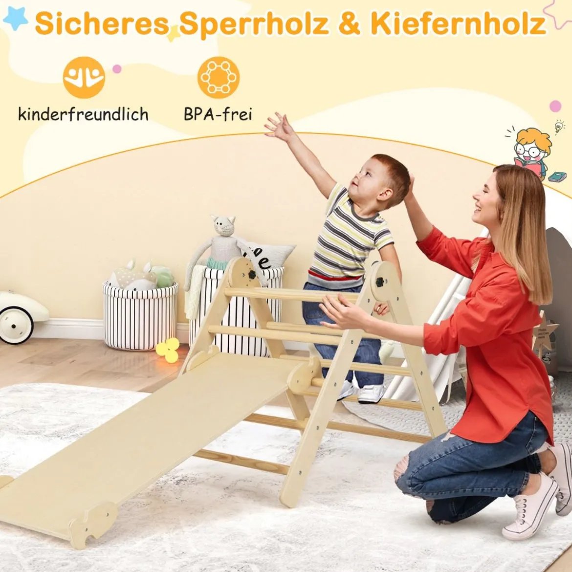 3 in 1 dreieckiges Kletterspielzeug faltbares & höhenverstellbares Dreiecksset für Kleinkinder Natur