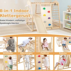 8-in-1 Dschungel-Gymnastikset hölzerne Montessori-Kletterspielzeuge mit Kletterstangen Mehrfarbig/Natur