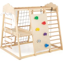 8-in-1 Dschungel-Gymnastikset hölzerne Montessori-Kletterspielzeuge mit Kletterstangen Mehrfarbig/Natur