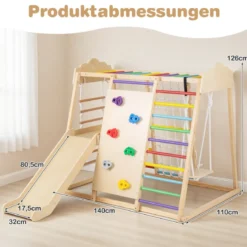 8-in-1 Dschungel-Gymnastikset hölzerne Montessori-Kletterspielzeuge mit Kletterstangen Mehrfarbig/Natur