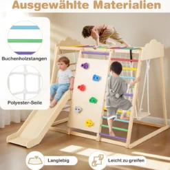 8-in-1 Dschungel-Gymnastikset hölzerne Montessori-Kletterspielzeuge mit Kletterstangen Mehrfarbig/Natur