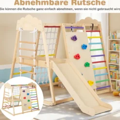 8-in-1 Dschungel-Gymnastikset hölzerne Montessori-Kletterspielzeuge mit Kletterstangen Mehrfarbig/Natur