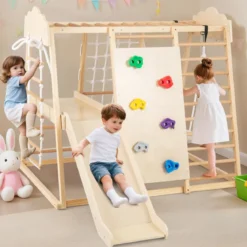 8-in-1 Dschungel-Gymnastikset hölzerne Montessori-Kletterspielzeuge mit Kletterstangen Mehrfarbig/Natur