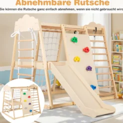 8-in-1 Dschungel-Gymnastikset hölzerne Montessori-Kletterspielzeuge mit Kletterstangen Mehrfarbig/Natur