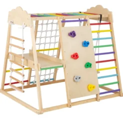 8-in-1 Dschungel-Gymnastikset hölzerne Montessori-Kletterspielzeuge mit Kletterstangen Mehrfarbig/Natur