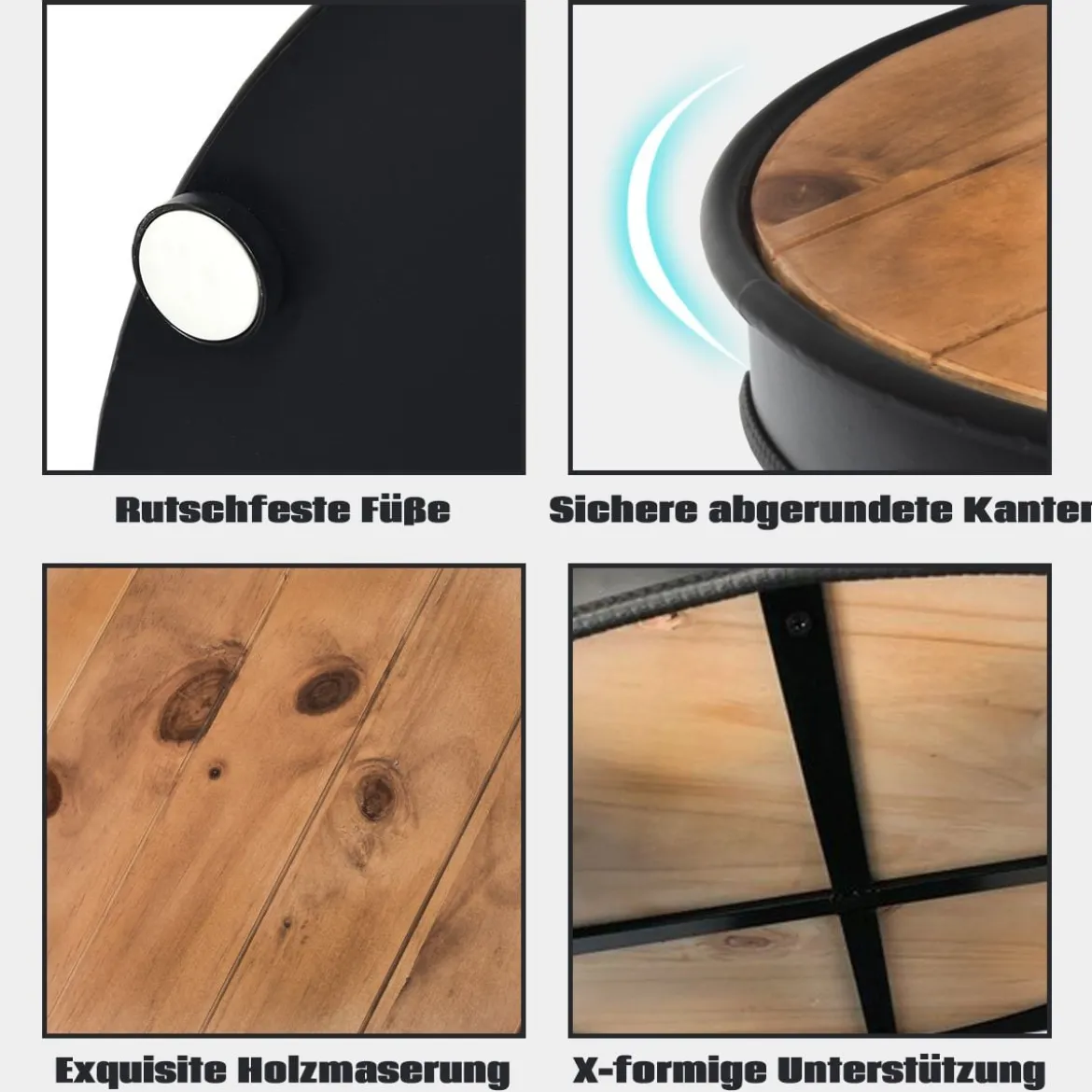 Industrie Couchtisch aus Holz & Metall mit 2 Regalebenen bis 50 kg Belastbar Schwarz