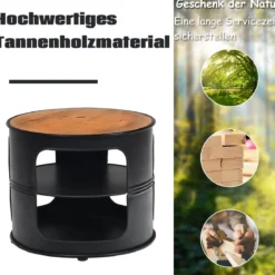 Industrie Couchtisch aus Holz & Metall mit 2 Regalebenen bis 50 kg Belastbar Schwarz