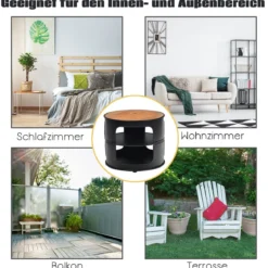 Industrie Couchtisch aus Holz & Metall mit 2 Regalebenen bis 50 kg Belastbar Schwarz
