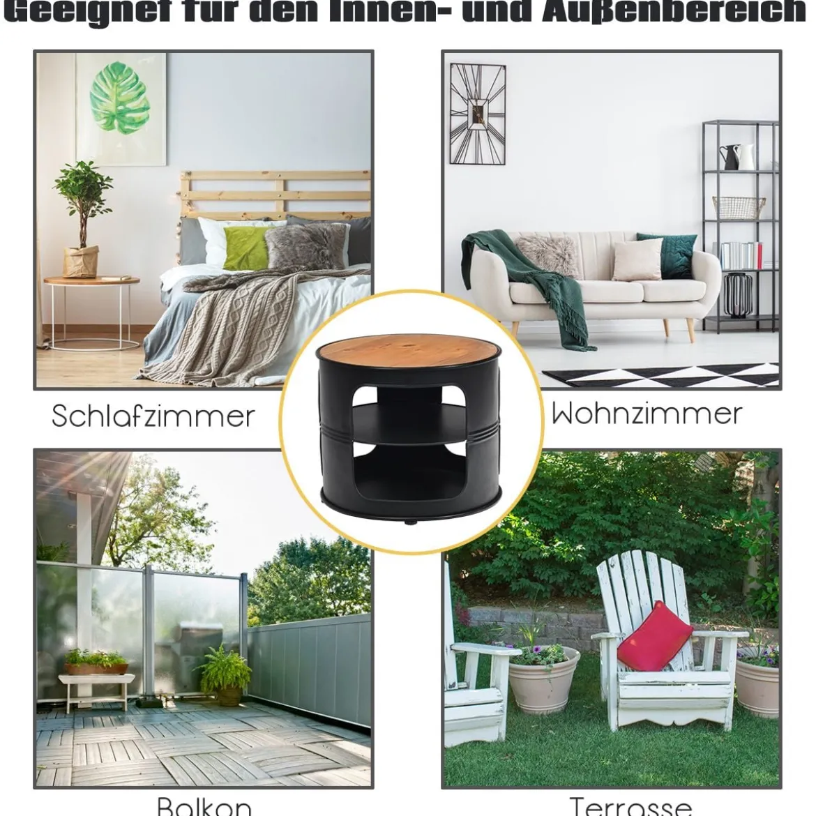 Industrie Couchtisch aus Holz & Metall mit 2 Regalebenen bis 50 kg Belastbar Schwarz