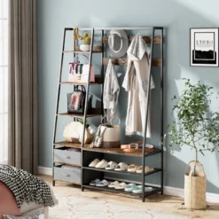 Industrielle Garderobe mit Schuhbank für den Eingangsbereich 122x40x180 cm Rustikales Braun