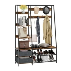 Industrielle Garderobe mit Schuhbank für den Eingangsbereich 122x40x180 cm Rustikales Braun