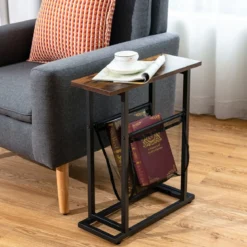 Industrieller Beistelltisch 2-stufiger schmaler Sofatisch 48 x 18 x 54,5 cm Braun + Schwarz