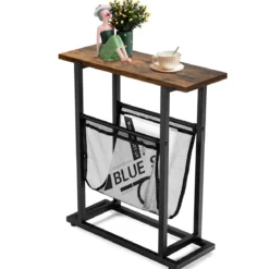 Industrieller Beistelltisch 2-stufiger schmaler Sofatisch 48 x 18 x 54,5 cm Braun + Schwarz